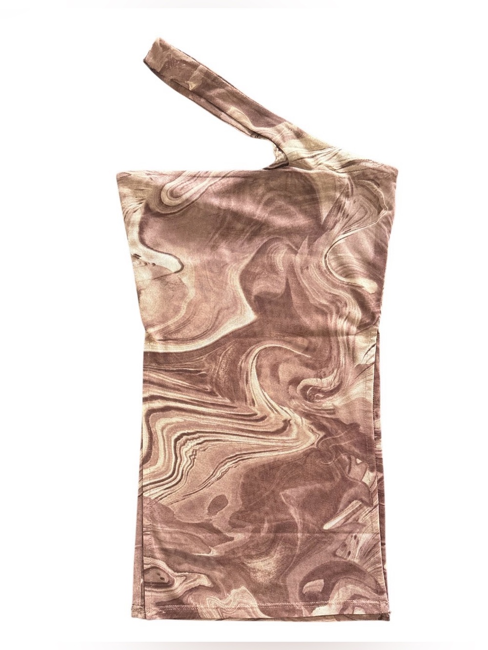 Naked Wardrobe Asymmetrical Bodycon Mesh One Shoulder Top Marble Brown/Tan Small